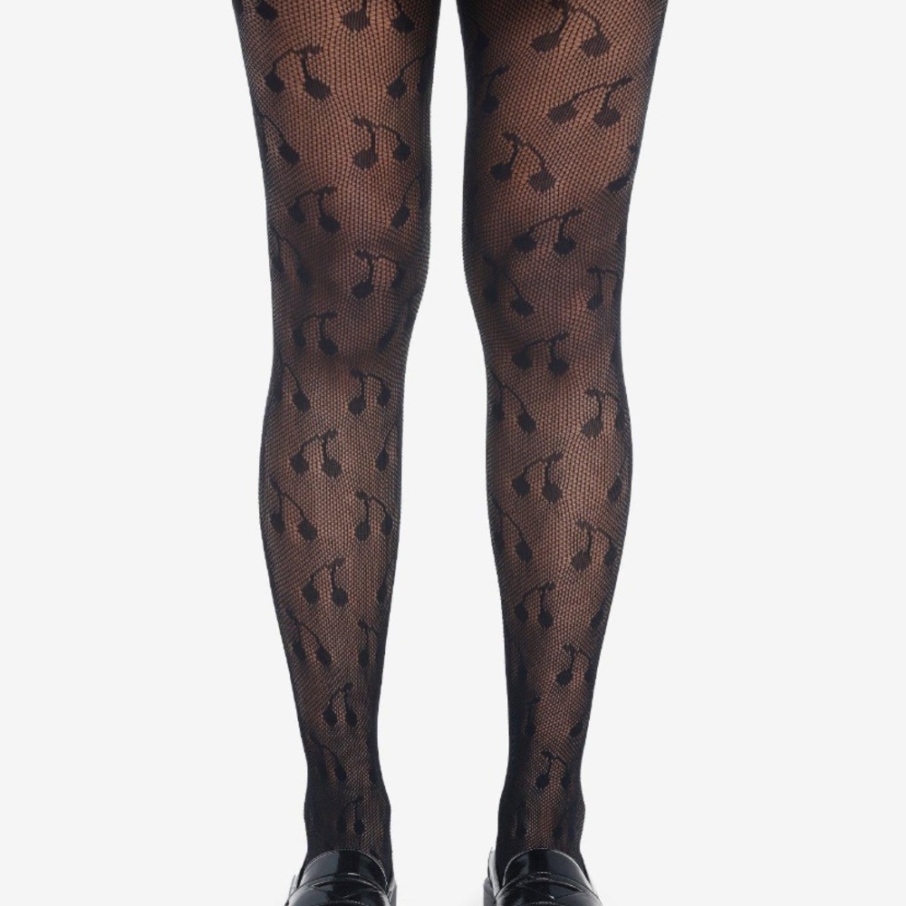 Black Fishnet Cherry Tights‎ Hot Topic